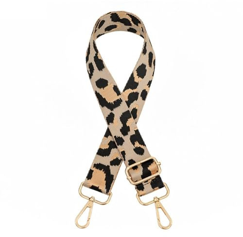 Whakano Leopardenmuster Verstellbarer Schultergurt Taschengurt Breit 3,8CM Unisex,Längenverstellbarer 75-130cm Schulterriemen,Taschengurte zum Wechseln,DIY Zubehör für Tasche,Goldene Schnalle,Khaki
