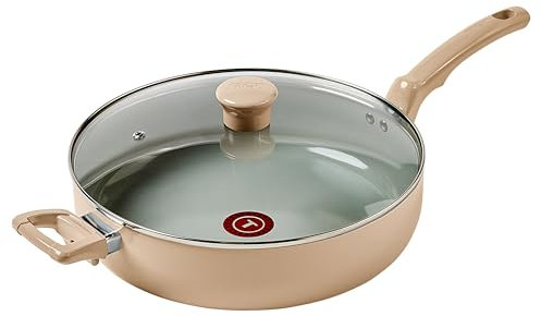 T-fal Ceramica Refresh Jumbo Cooker antiaderente in ceramica con coperchio, 5 quarti, forno grill sicuro 350F, pentole, cucina, padella, pentole e padelle, Sand Dune