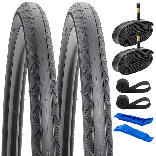 YunSCM 2er-Pack Faltbarer 28 Zoll Reifen 28x1.40 700x35C ETRTO 37-622 und 700C Schlauch AV48mm Schrader Ventil kompatibel 700x35C 28x1.40 28x1.50 Fahrradreifen und Schlauch (W2113)