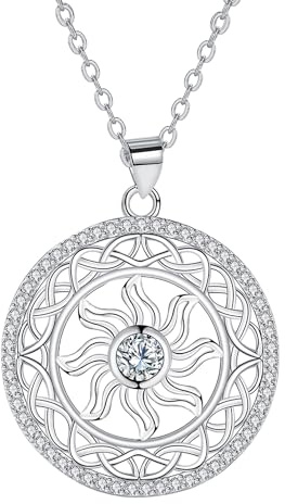 Hifeeled Collana Nodo della Strega Donna Argento Sterling 925 con Motivi Sole,Regali per Donna Moglie - Regolabile |45cm+5|