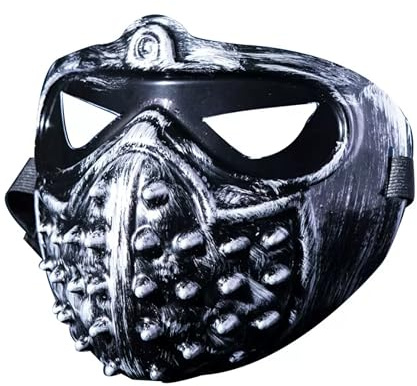 eBoutik - Masque Steampunk Punk Biker Goth Spike - Festival de rock, gothique, cosplay, bal masqué, costume d'Halloween, masque squelettique cyborg (argenté)