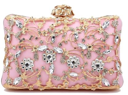 YUEZHAN Abendtasche Damen Clutch Shinny Glitter Abend Taschen Strass Harte Oberfläche Box Taschen Elegante Weibliche Hochzeit Schulter Beutel Bankett Party Geldbörse Ym3107Pink
