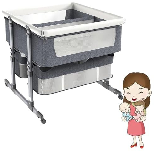 FZSERUN Beistellbett Für Zwillinge, Schlafwiege Für Zwillinge, Doppelliege Für 2 Babys, Reisebett Mit Verstellbarer Höhe, Für Babys,B