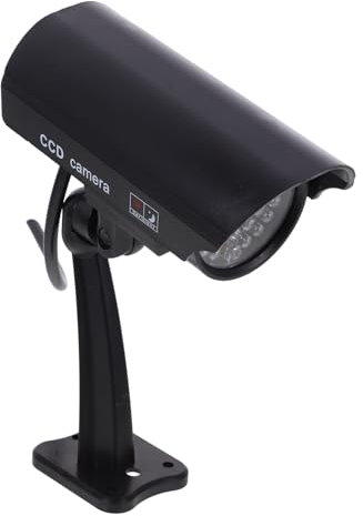 PHENOFICE Cámara Falsa De Alta Simulación Imitación CCTV Exterior Negro Previene Soporte Ajustable Instalación Tornillos Incluidos Luz Led Roja Día Noche Solar Pilas AAA Pilas No