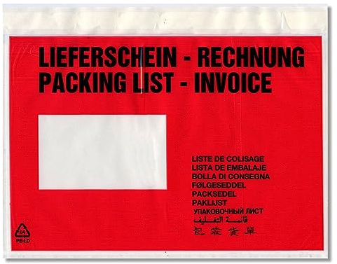 Lieferscheintaschen mit Druck Lieferschein-Rechnung, PE, C5 = 240 x 160 + 20 mm, 1000 Stück