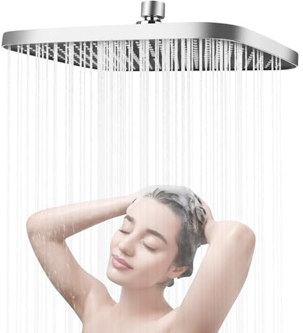 RUCUDIM Soffione doccia a pioggia da 14 pollici, in acciaio inox, a risparmio d'acqua, soffione doccia a pioggia, regolabile a 360°, soffione doccia a pioggia autopulente