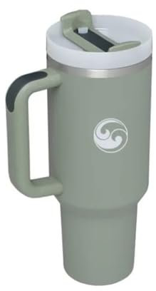 Grecale Home Goods Travel Tumbler – Thermal Water Bottle with Straw Lid Handle and Cleaning Brush, Stainless Steel Double Wall Mug for Cold Hot Coffee 40oz Drinking Cup (Grey)