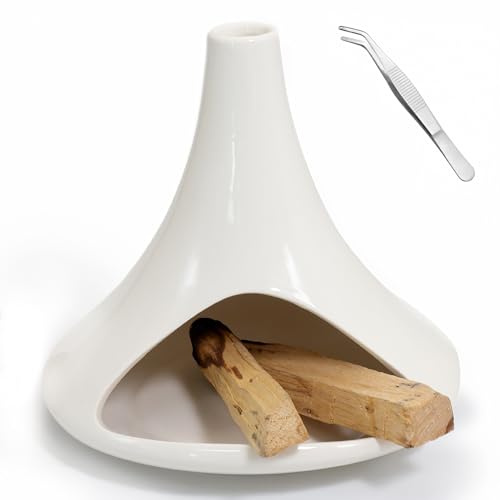 BEYLAB Tonskulptur Salbei räuchern Palo Santo Halter Keramik weisser weißer Salbei zum Räucherkegel Räucherstäbchen Halterung, räucherschale, Smudge, weihrauchbrenner (Glänzend Weiß)