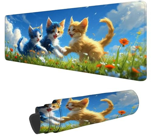 Alfombrilla Raton Lindo Alfombrilla Ratón XXL 1600x800x3mm Mouse Pad Gatito, con Bordes Cosidos Impermeable Desk Mat Mousepad Gaming, Mejora la precisión y la Velocidad for Ratón y Teclado N-402
