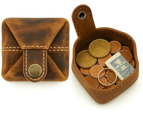 Leather Coin Pouch - Compact Change Holder and Mini Pocket Wallet for Men & Women (Antique Brown)