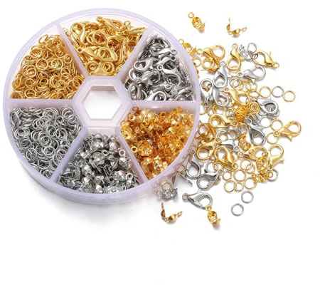 Heanvmyss Kedjelås, 570 stycken armbandslås, nyckelring, karbinhake, böjringar, pressändar, smyckeslås för halsband, armband gör-det-själv (guld + silver)