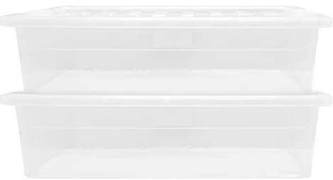 KMJ® 2 Pack - 45L Under Bed Storage Box with Lid – Large Plastic Storage Box for Clothes, Shoes, Toys Etc.– Clear Underbed Storage Boxes with Lids – Stackable Storage Boxes Plastic