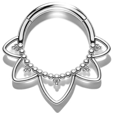 Agrewd Minimalistische Lotusblume Septum Daith Piercing Silber 16G Helix Piercings Silber Chirurgenstahl Septum Ring Segmentring Clicker Tragus Nase Knorpel Piercing Ohr Schmuck 10mm