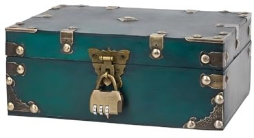 Retro Cassa Del Tesoro In Legno, Scrigno Del Tesoro Dei Pirati, Cofanetto Portagioielli Legno Vintage, Joyero De Madera Clásico, Con Serratura a Combinazione a 3 Cifre, Per Conservazione Dei Gioielli