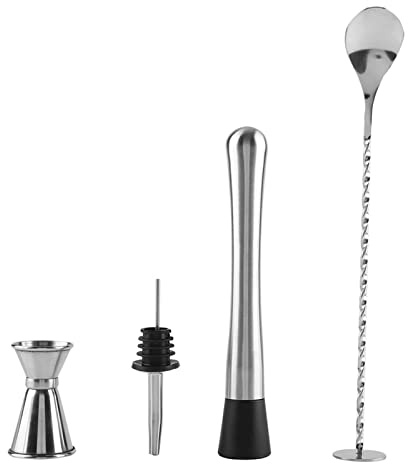Kit de Barman avec Cocktail en Acier Inoxydable Muddler et mélange cuillère Double Cocktail Jigger Verser Home Bar Outils Outils (15 / 30ml)