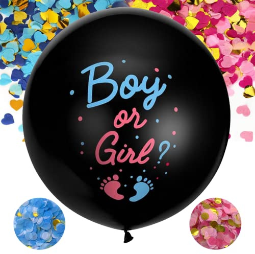 Gender Reveal Luftballon mit Konfetti,36 Zoll Boy or Girl Latexballon,Geschlecht Verkünden Groß Ballon mit Konfetti Nadel, Einfaches Befüllen und geeignet für Helium,Gender Reveal Party