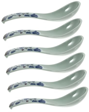 SOIMISS Cucharas De Cocina Resistentes Al Impacto 6 Piezas Azul y Blanco Cerámica Funcionales Para Sopa y Postres Utensilios Para Restaurante y Uso Doméstico