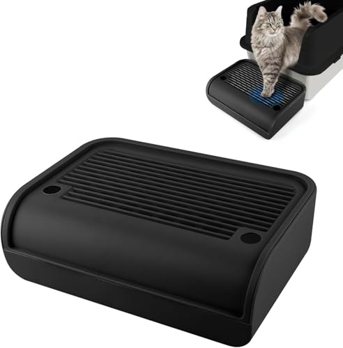 Kalolary Rampa de arena para gatos con sistema de filtrado – Escalera antideslizante para arenero de gatos, Litter Catcher para gatos pequeños y mayores, resistente y fácil de limpiar (negro elevado)