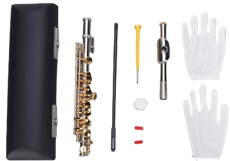 Sunicon C-Flöte, 6 Tasten, Flöten mit Flötenetui, lehnendem Stoff, Musikinstrumente, Flöte für Schüler, Anfänger, Band, Silber, Weiß, Kupfer
