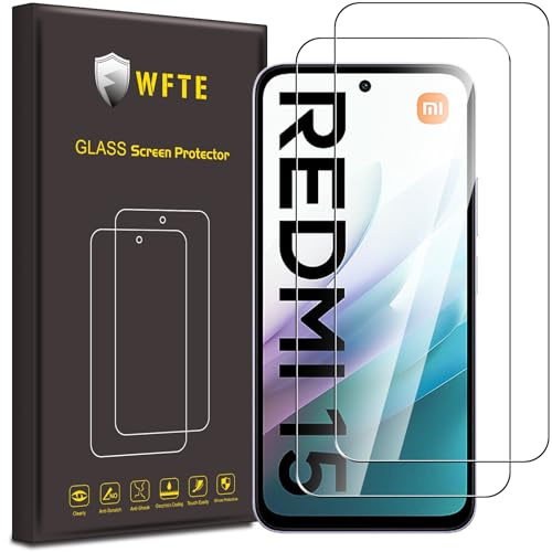 WFTE [2-Pezzi Vetro Temperato per XIAOMI Redmi 15 4G Pellicola Protettiva [Durezza 9H][ Anti graffio][Anti-Impronte][Senza Bolle] Pellicola Protettiva per Redmi 15