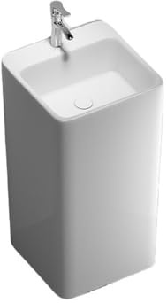 Lavabo sur colonne Lavabo sur pied élégant en céramique, lavabo monobloc avec robinet et kit de vidange for salle bain balcon