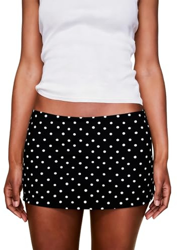 RUINIXCW Women's Y2k Mini Skirts Cute Elastic Low Waist Polka Dot Print Bodycon Micro Skirt for Sport Daily Going Out Outfit (Black, S)