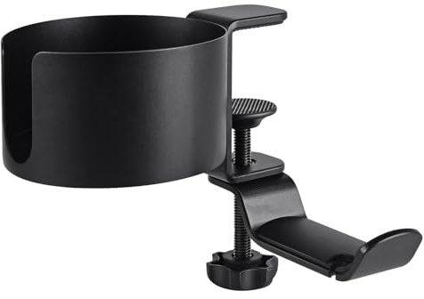 WOHPNLE Porte-gobelet de Bureau, Support de Verre de Table Rotatif à 360 degrés, Support de Casque de Bureau en métal de qualité supérieure, Installation Facile pour Votre Table, (Noire)