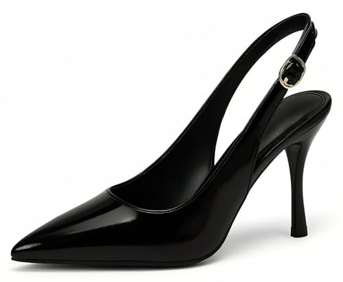 Svarta Slingback Stilettklackar Damskor Spetsig Tå Eleganta Skor