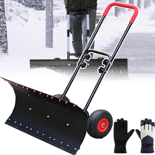 Snöskyffel för uppfart, snöskyfflar utomhus snöplog snöpuffare halkfria hjul 42 cm skyffelhuvud 360° justerbart is snöröjningsverktyg för uppfart och gångväg