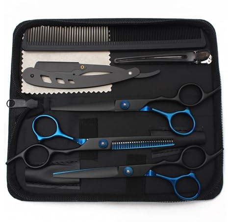 Hair Scissors Hairdressing 6 Haircut Set Thinning Shears Razor Combs C1001(C1001 HeiLan-K3)