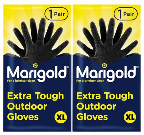 TSA LIMITED Marigold Extra Tough Outdoor Gloves Large 2 Pairs Comfortable Heavy Duty Gloves with Roll Top Cuffs for Gardening Cleaning & Outdoor Tasks (XL)