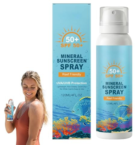 Mineral Solskyddsspray SPF 50, Bredspektrum UVA/UVB-skydd, Revsäker, Ingen Vit Filtrering, Lätt & Vattenbeständig, 120 ml (1)
