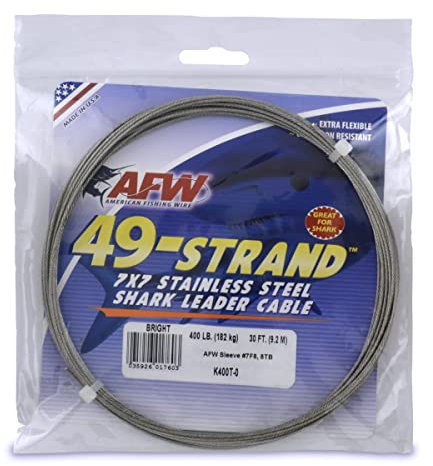 AFW Fishing Wire 49 Strand, 7x7 Stainless Steel Leader Cable, 400lb - 30ft