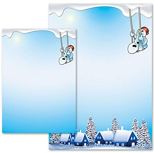 100 Blatt Briefpapier Wintermotiv FRÖHLICHER SCHNEEMANN - DIN A5 Format - Paper-Media