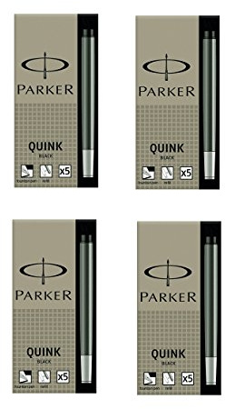 Parker Quink Long Cartridges 5 Cartridges per Pack / 4 Packs Supplied - Black Ink