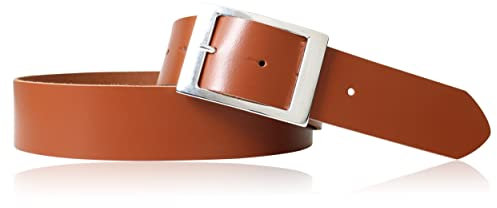 FRONHOFER Ledergürtel Rindsleder 4 cm breit 2-3 mm dünn mit silberner Dornschließe 7 x 5 cm wechselbare Schnalle Größen 85-125 cm für Damen und Herren Jeans und Taille