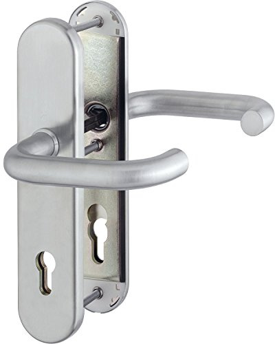HOPPE Haustür Eingangstür Drückergarnitur PARIS - Ö-Norm Entfernung 88mm, Edelstahl matt, Langschild Profilzylinder für Türstärke 42-47mm, ohne Kernziehschutz, Prüfung: RC2 nach EN 1906, 1 Stück Sicherheitsbeschlag