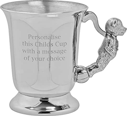 English Pewter Company Teddy Bear Handle Christening Baptism Child's Cup. Personalised with Free Engraving [BG14]