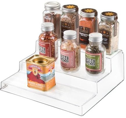 InterDesign Organizer cucina, Piccolo scaffale cucina a 3 ripiani in plastica, Pratico porta spezie adatto anche per cibi conservati e barattoli, trasparente