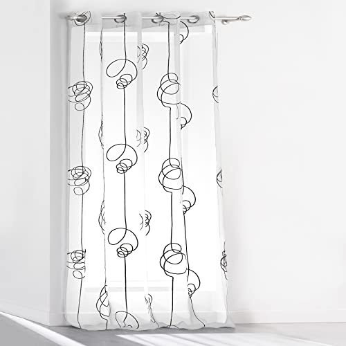 Douceur d'Intérieur 1622788 - Tenda con occhielli, in voile di poliestere stampato, motivo spirali irregolari, 240 x 140 cm, 1 pezzo, colore: Bianco/Nero