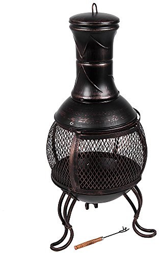 Fire Vida Fuoco Acciaio Chiminea, Esterno, Giardino, Riscaldatore Patio, Grill, Oro Nero e Antico, Piccolo