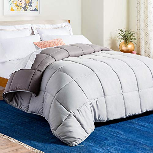 Linenspa Reversible Down Alternative Comforter and Duvet Insert, for King Size Bed – All-Season Comforter with Box Stitch and 8 Duvet Loops – Bedding for Kids, Teens, and Adults – Stone / Charcoal