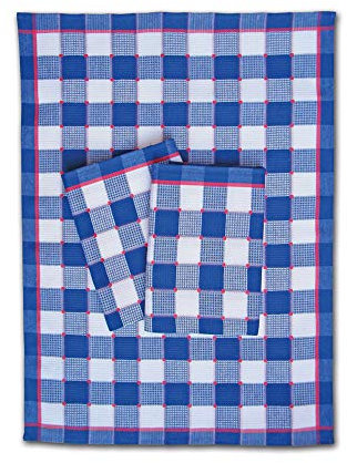 Ross - Waffel-Pikée - Blau/Weiss Karo - Geschirrtuch Baumwolle - 3er Set