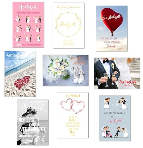 Edition Seidel Set 9 exklusive Hochzeitskarten mit Umschlägen. Glückwunschkarten Klappkarten Doppelkarten teilweise Goldprägung Grusskarten zur Hochzeit Hochzeitskarte Karte für Brautpaar sie ihn