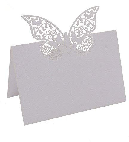 Rmeet Segnaposti,Farfalla Cartellini Segnaposto 50 Pack Bianco Segnabicchiere 3D Nome Luogo Carte per Compleanno Matrimonio Natale Festival Nozze Banchetti 9 * 12CM
