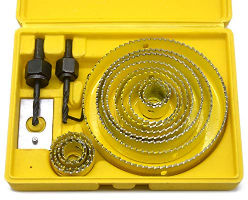 Oudtinz Hole Saw Kit for Wood- 16 Pieces Full Set with 2pcs Mandrels，1pcs Hex Wrench and 1 PVC Install Plate.