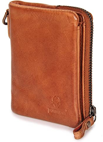 DONBOLSO Damen Slim Wallet Rio - Mini Geldbörse Damen Leder - Kartenetui mit Münzfach und RFID Schutz - Kleine Geldbeutel für Frauen - 4 Kartenfächer mit Sichtfenster - 10,5 x 9 cm - Cognac