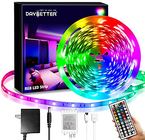 DAYBETTER SMD 5050 Remote Control Led Strip Lights 20ft, RGB Color Changing Led Strip with Remote Control for Room, Bedroom, Suitable for Home Decor, Living Room, Kitchen, Home Party Decoration, 24V