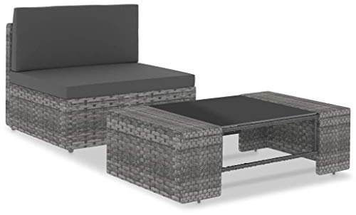 vidaXL Gartenmöbel 2-TLG. Gartenmöbel Sofa Gartensofa Rattansofa Rattanmöbel Lounge Gartenset Couchtisch Sitzgruppe Poly Rattan Grau