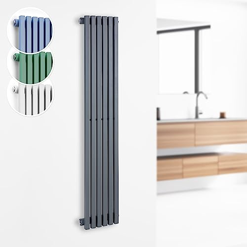 Besoa Delgado radiador de 120 x 25 - radiador de tubos, 6 tubos, 2 en 1: conector central o lateral/conectores de 1/2, instalación en la pared, 508 W / 70 °C / 10,1 bar, delgado, 4-10 m², gris